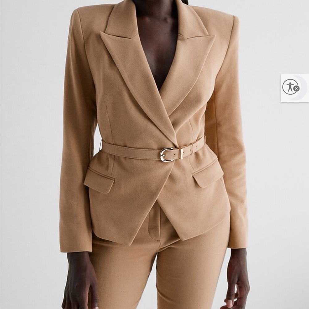 Express Tan blazer preppy double breasted office workwear neutral minimalist - Picture 4 of 16